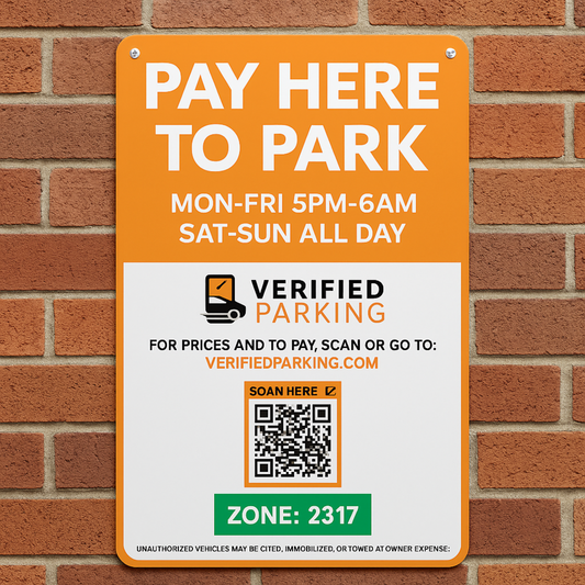 QR Parking Sign – “Scan to Pay” with Zone & Hours