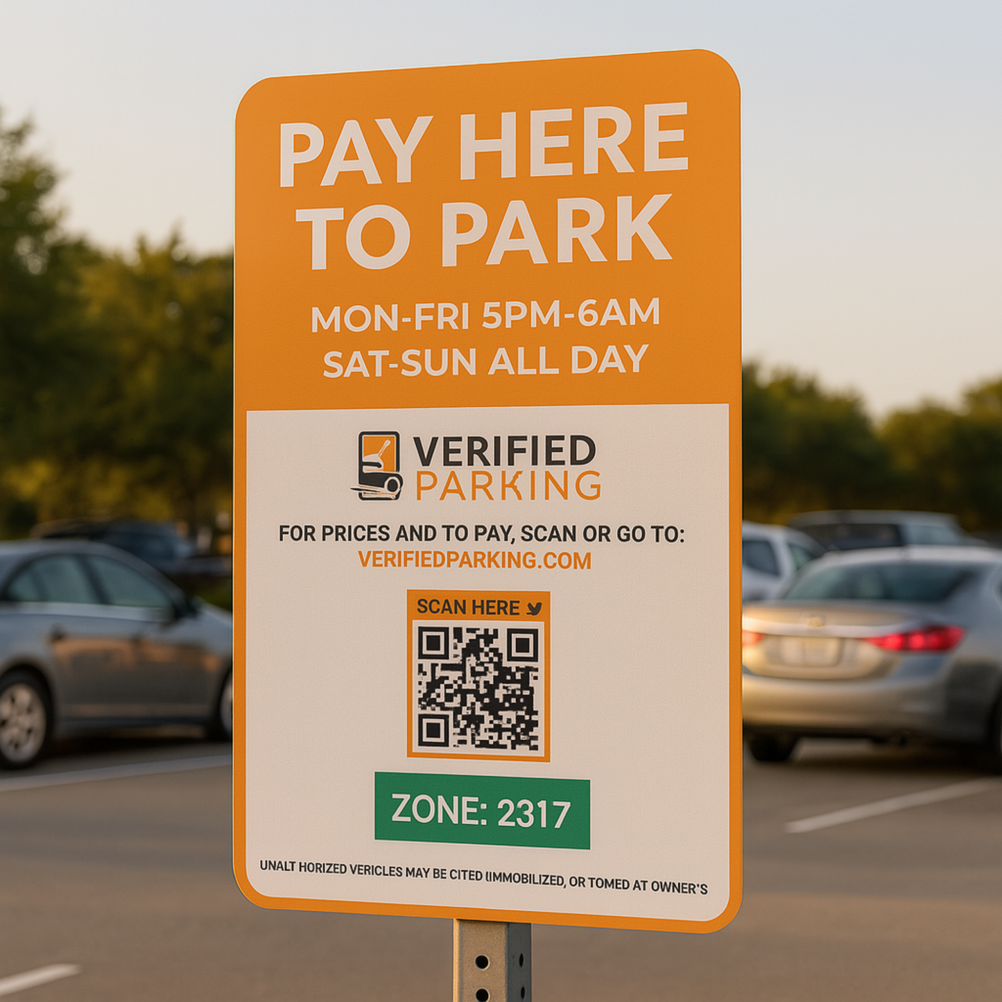 QR Parking Sign – “Scan to Pay” with Zone & Hours