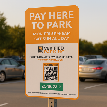 QR Parking Sign – “Scan to Pay” with Zone & Hours