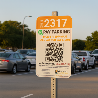 QR Parking Sign – “Scan to Pay” with Zone & Hours